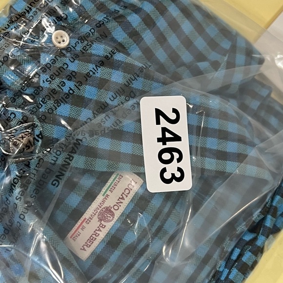 Luciano Barbera Size Large Classic Navy Gingham Cotton Twill Made in Italy Shirt - Picture 11 of 11